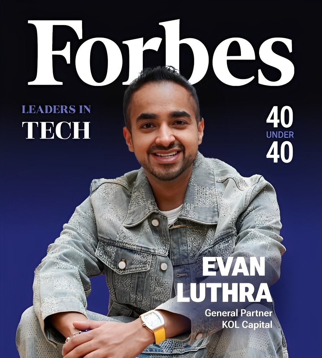 Evan Luthra featured on the Forbes magazine cover, recognized as a leader in tech.
